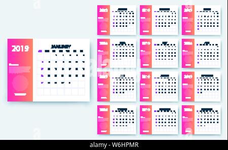 simple calendar 2019, Stock vector eps10. Color design Stock Vector