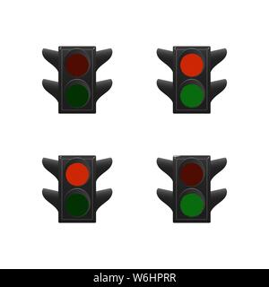Set of traffic lights. Red and green. Vector illustration. Stock Vector