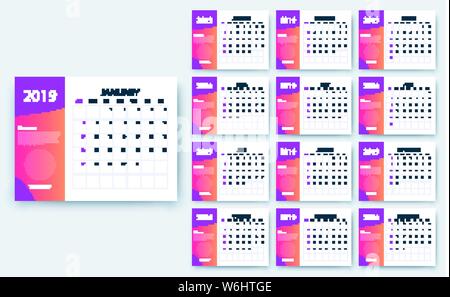 simple calendar 2019, Stock vector eps10. Color design Stock Vector