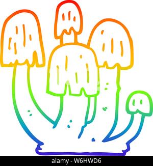 rainbow gradient line drawing of a cartoon mushrooms Stock Vector