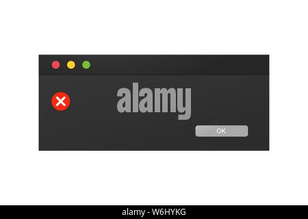 Dark theme of an error message window in a night mode Stock Vector