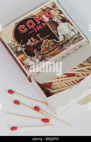 Vintage Como Inn Matchbox with wax matches, Chicago, Illinois, USA Stock Photo