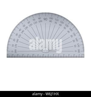 Aluminium circular protractor with a ruler in metric units. Stock Vector