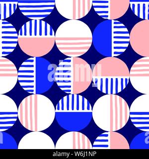 Oversized Retro Geo Dots Vector Seamless Pattern. Over Scaled Modern Geometric Blue and Pink Circles. Simple Bold Streaking Minimalist Background. Per Stock Vector