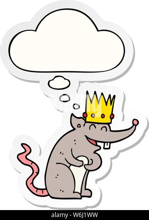 cartoon rat king laughing with thought bubble as a printed sticker Stock Vector