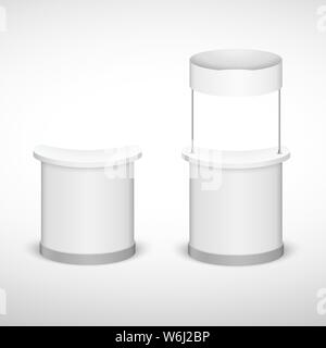 Trade Exhibition Stand mock up isolated on white background. White creative exhibition stand design for Presentation. Stock Vector