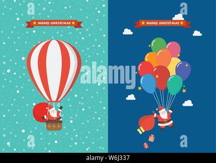 Poster of Santa claus hanging on balloon. Vector illustration Stock Vector