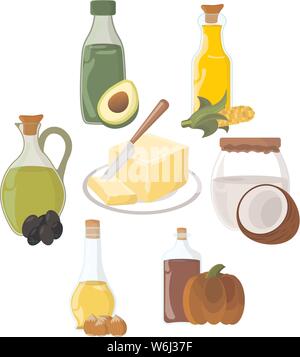 Set of Oil, Fat, Butter Icon. Food label, logo for Web and Banners. Cartoon Vector Illustration. Stock Vector