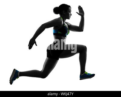 one african runner running sprinter sprinting woman isolated on white background silhouette Stock Photo