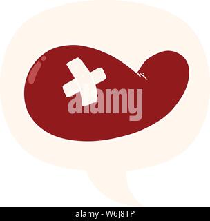 cartoon injured gall bladder with speech bubble in retro style Stock Vector