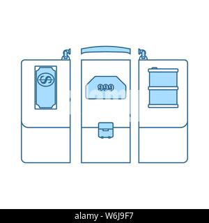 Oil, Dollar And Gold Dividing Briefcase Concept Icon. Thin Line With Blue Fill Design. Vector Illustration. Stock Vector