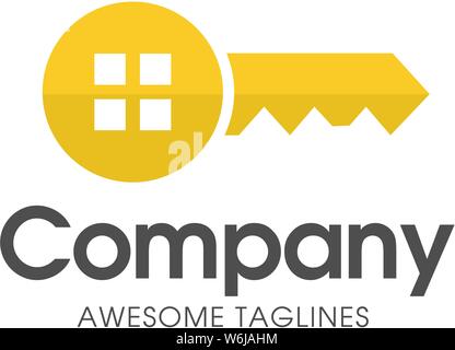 creative circle key of real estate logo with modern gold color vector,  key and real estate logo combination Stock Vector