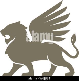 creative lion wing logo vector illustration, Winged Lion ancient emblems elements Stock Vector