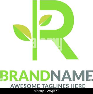 creative initial letter R with natural green leaf logo vector element Stock Vector