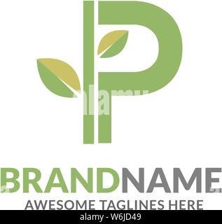 creative initial letter P with natural green leaf logo vector element Stock Vector