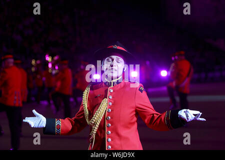 Edinburgh, Scotland, UK. 1st Aug, 2019. The Royal Edinburgh Military Tattoo launches its 2019 show Kaleidoscope. Staged on the Edinburgh Castle Esplanade between 2-24 August. Pictured: The New Zealand Army Band. Pako Mera/Alamy Live News. Stock Photo