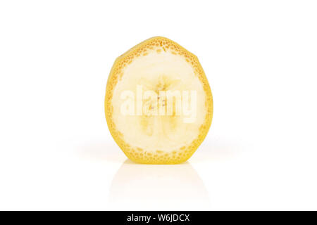 One slice of ripe yellow banana isolated on white background Stock Photo