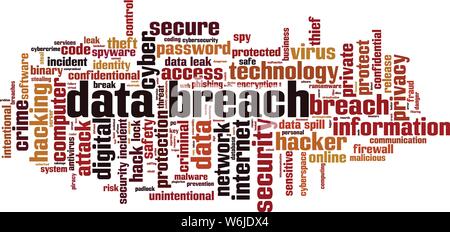 Data breach word cloud concept. Collage made of words about data breach. Vector illustration Stock Vector