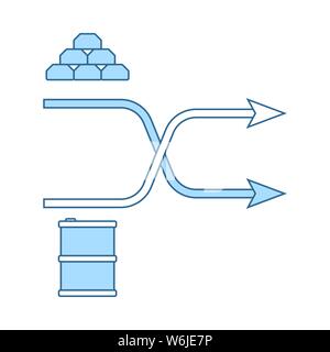 Gold And Oil Comparison Chart Icon. Thin Line With Blue Fill Design. Vector Illustration. Stock Vector