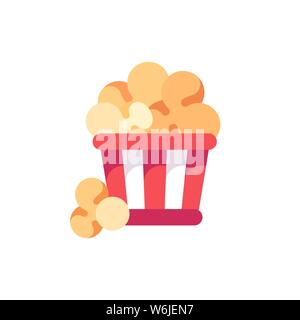 Striped popcorn bucked flat icon Stock Vector