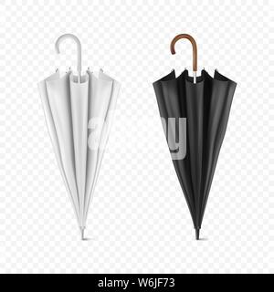 Vector 3d Realistic Render White and Black Blank Umbrella Icon Set Closeup Isolated on Transparent Background. Design Template of Closed Parasols for Stock Vector
