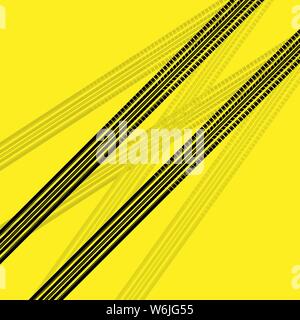 Black brake tire track isolated on yellow background Stock Vector