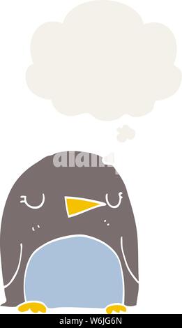 cartoon penguin with thought bubble in retro style Stock Vector