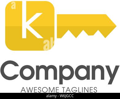 creative gold key color with letter k logo vector concept Stock Vector