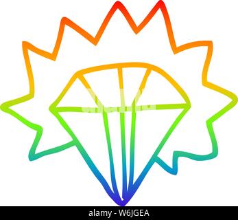 rainbow gradient line drawing of a cartoon shining diamond Stock Vector