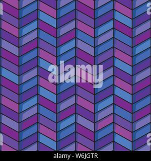 Herringbone seamless background in blue, purple and pink tones. Soft cornered repeating pattern with black background in cool tones. EPS10 vector form Stock Vector