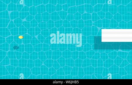 Pool with water. Yellow duck swims in the water. View from above. Vector illustration Stock Vector