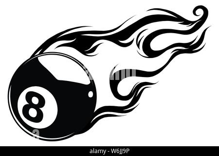 Vector illustration of billiards pool snooker 8 ball with simple flames. Stock Vector