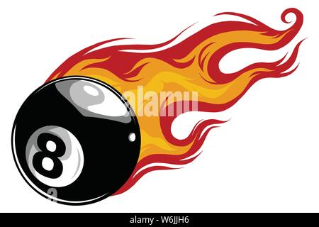 Vector illustration of billiards pool snooker 8 ball with simple flames. Stock Vector