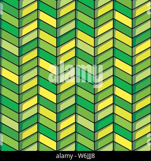 Herringbone seamless background in green and yellow tones. Soft cornered repeating pattern with black background in warm tones. EPS10 vector format. Stock Vector