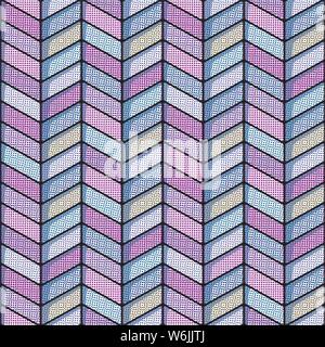 Herringbone halftone seamless background in cool tones. Soft cornered repeating brick pattern with black background. EPS10 vector format. Stock Vector