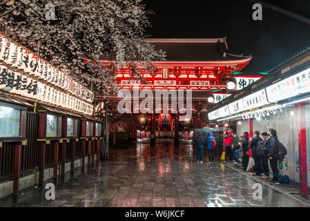 Night shot, Hozomon Gate, entrance to Sensoji Temple, Buddhist temple complex, Senso-ji Temple, Asakusa, Tokyo, Japan Stock Photo