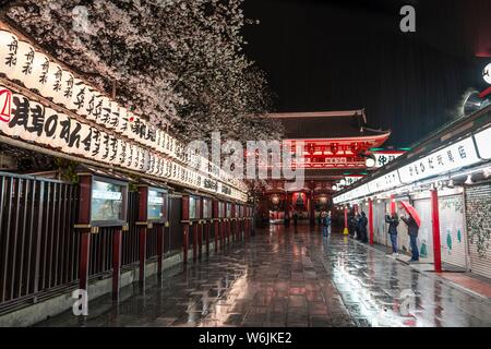 Night shot, Hozomon Gate, entrance to Sensoji Temple, Buddhist temple complex, Senso-ji Temple, Asakusa, Tokyo, Japan Stock Photo