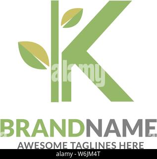 creative initial letter k with natural green leaf logo vector element Stock Vector