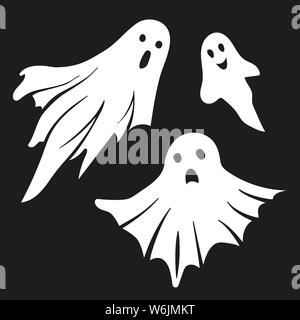 set of cute ghost creation kit, changeable face, flat design vector for ...