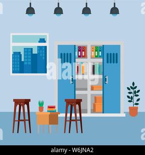 office places scenes with laptop Stock Vector