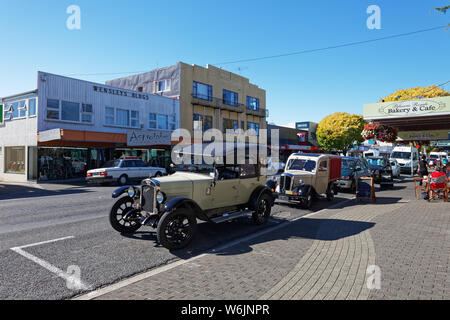 Motueka, Tasman/New Zealand - February 17, 2013: Vintage car show in Motueka High Street. Stock Photo