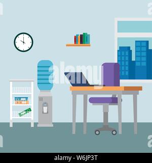 office places scenes with laptop Stock Vector