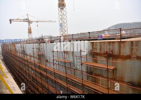 View of the construction site of a full-scale replica of the Titanic passenger liner in Daying county, Suining city, southwest China's Sichuan provinc Stock Photo