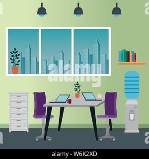 office places scenes with laptop Stock Vector