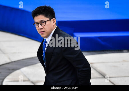 Kenneth Fok Kai-kong, right, eldest son of Hong Kong tycoon Timothy Fok Tsun-Ting, is pictured as the Volvo Ocean Race fleet arrived in Guangzhou for Stock Photo