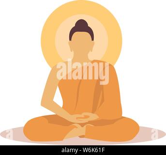 Buddhist monk in meditation in flat design vector. Stock Vector
