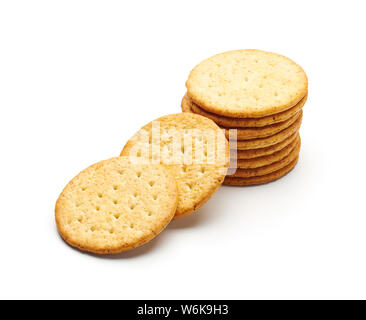 Round wheat crackers isolated on white background Stock Photo