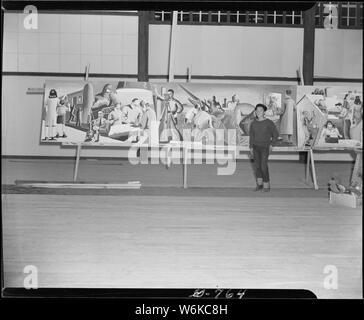 Rohwer Relocation Center, McGehee, Arkansas. A mural depicting Relocation. Stock Photo