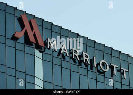 --FILE--View of a logo of Marriott Hotel of Marriott International in Hangzhou city, east China's Zhejiang province, 11 January 2018.   Shanghai autho Stock Photo