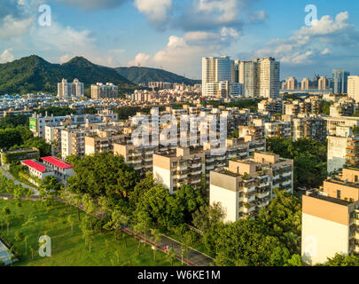 --FILE--Aerial view of residential buildings in Huafu village, Futian district, Shenzhen city, south China's Guangdong province, 10 September 2017. Stock Photo
